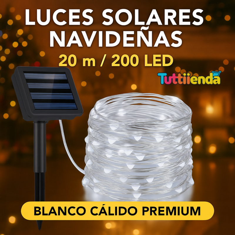 Luces Solares Navideñas 20 mts (200 LED) - Amarillo/Blanco/Multicolor