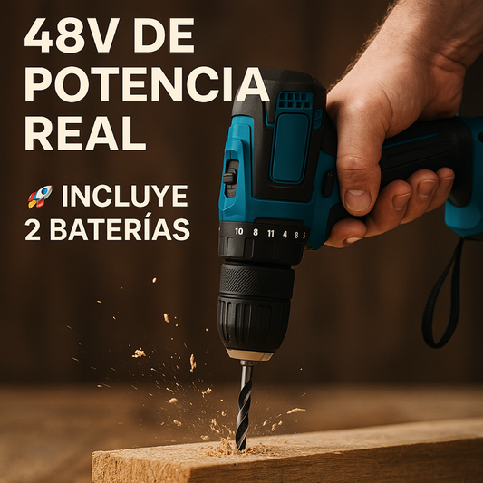 Taladro Inalámbrico de Impacto 48V con 2 Baterías + Kit 24 Accesorios