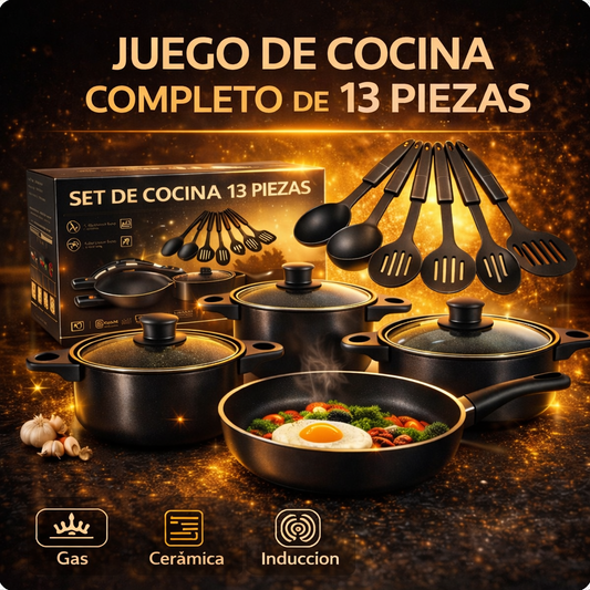 Juego de Ollas (13 piezas) - Batería Antiadherente + Utensilios