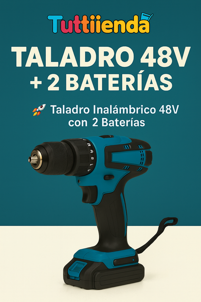 Taladro Inalámbrico de Impacto 48V con 2 Baterías + Kit 24 Accesorios