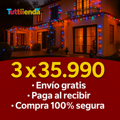 Luces Solares Navideñas 20 mts (200 LED) - Amarillo/Blanco/Multicolor