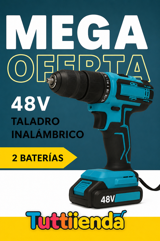 Taladro Inalámbrico de Impacto 48V con 2 Baterías + Kit 24 Accesorios