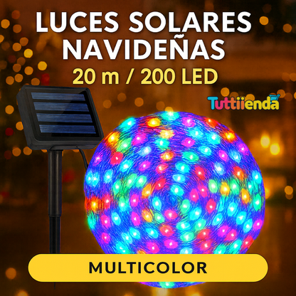 Luces Solares Navideñas 20 mts (200 LED) - Amarillo/Blanco/Multicolor