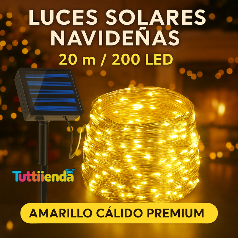 Luces Solares Navideñas 20 mts (200 LED) - Amarillo/Blanco/Multicolor