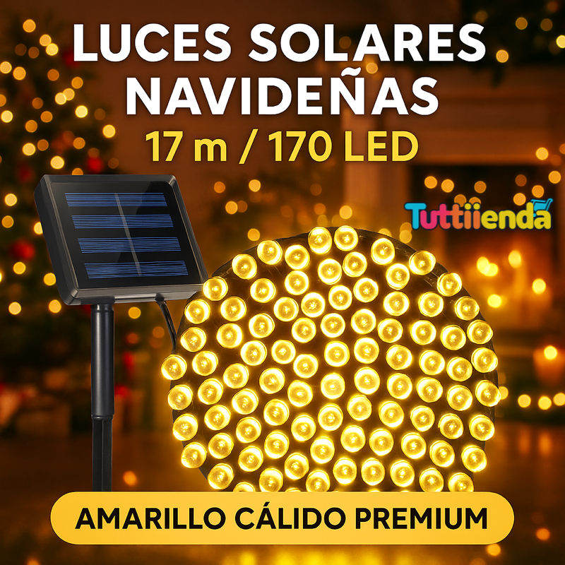 Luces Solares Navideñas 17 mts (170 LED) - Amarillo/Multicolor