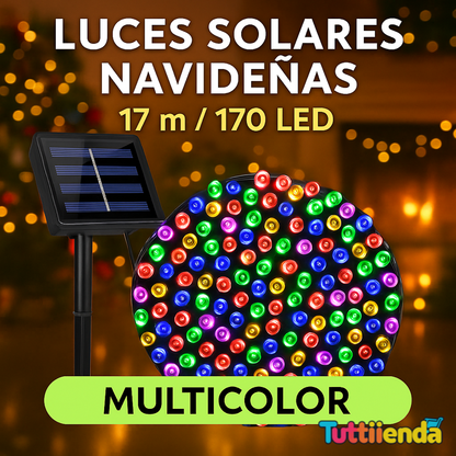 Luces Solares Navideñas 17 mts (170 LED) - Amarillo/Multicolor