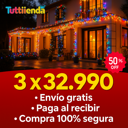 Luces Solares Navideñas 17 mts (170 LED) - Amarillo/Multicolor